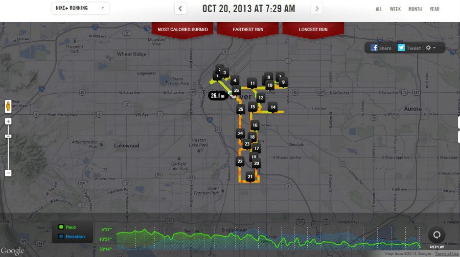 alex le 2013 denver rock and roll marathon course gps