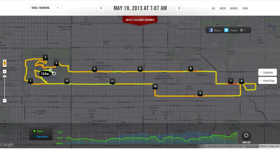 alex le colfax half marathon 2013 gps nike map